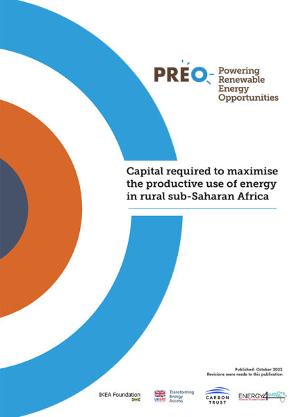 Capital required to maximise the productive use of energy in rural Sub-Saharan Africa