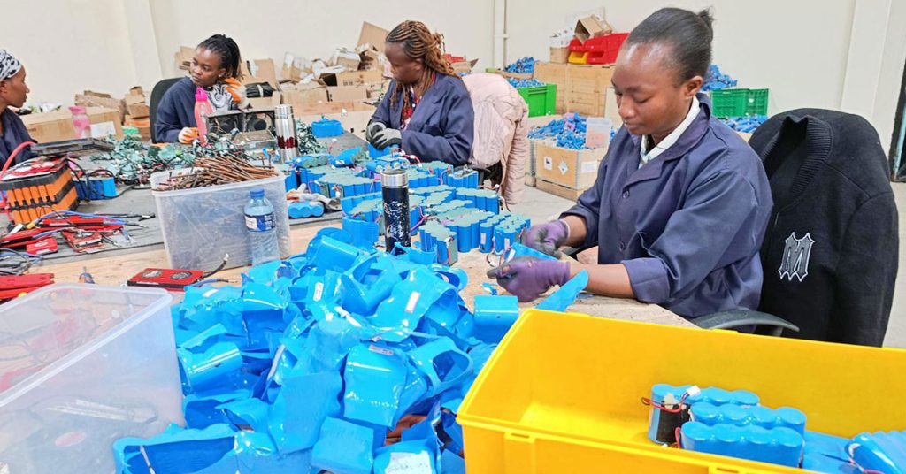 Women working at second life battery factory